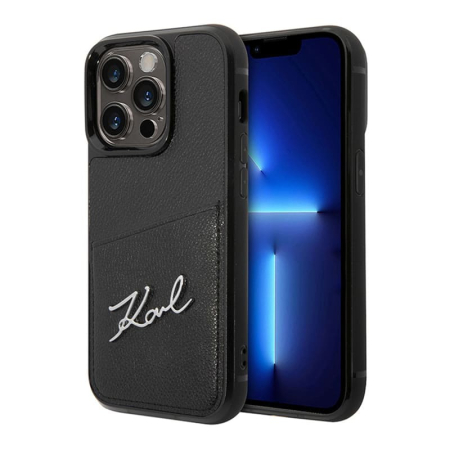 Чехол Karl Lagerfeld для iPhone 14 Pro PU with Cardslot Signature logo Hard (KLHCP14LCSSK) Черный