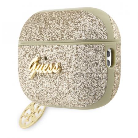 Чехол для Airpods Pro 2 Guess Glitter flakes Metal logo with Heart charm (GUAP2GLGSHD) Золотой