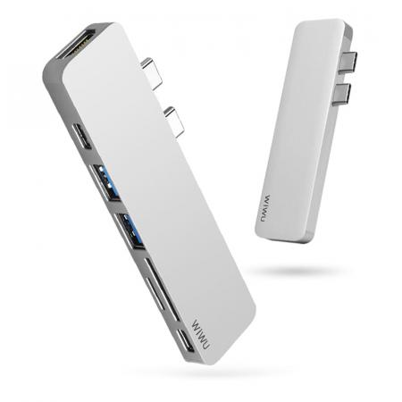 Хаб WiWU 2*USB3.0+2*Type-C+HDMI+SD+TF (T8) Серый