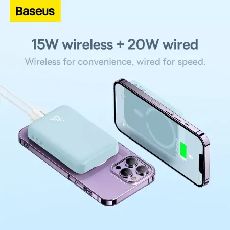 Внешний аккумулятор Baseus 10000mAh Magnetic Wireless Charging Power Bank 20W (PPCXM10) Голубой