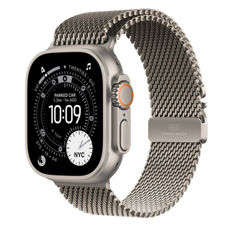 Apple Watch Ultra 3 (2025), 49 мм корпус из титана цвета «Natural», ремешок Titanium Milanese Loop размера S цвета «Natural»
