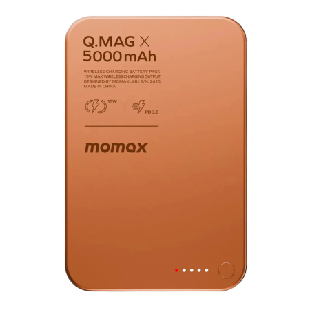 Внешний аккумулятор MOMAX 5000mAh Q.Mag X Magnetic Wireless Battery Pack (IP116AM) Orange, оранжевый