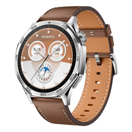 Часы HUAWEI Watch GT 5 Silver, 46 мм, цвет корпуса серебряный, цвет ремешка коричневый