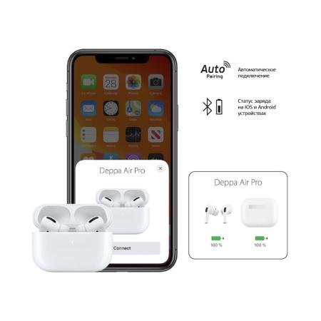 Беспроводные наушники с микрофоном Deppa Air Pro, TWS, BT 5.1, 250 мАч, QI, IPX4 (44167) Белый