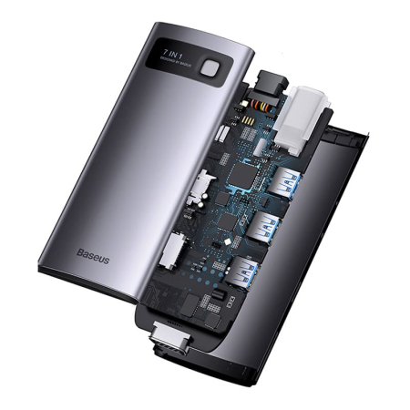 Хаб Baseus Metal Gleam Series 7в1 Multifunctional Type-C HUB Docking Station (WKWG040013) Серый