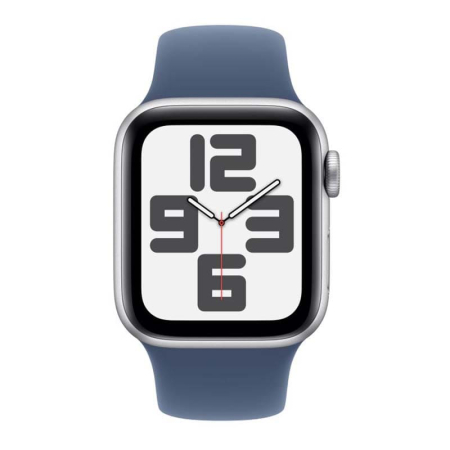 Apple Watch SE (2024), 44 мм корпус из алюминия цвета «Silver», ремешок Sport Band размера S/M цвета «Denim»